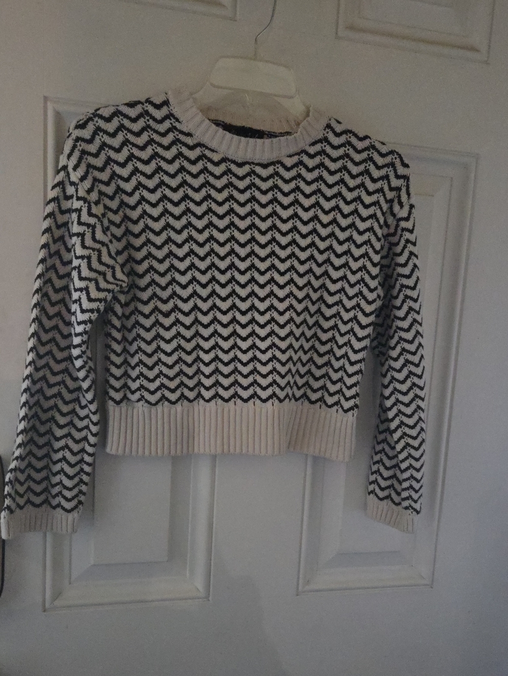 Marled Cream and Black Chevron Crewneck Sweater